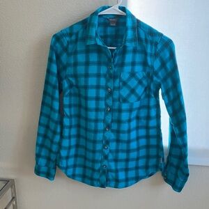 Eddie‎ Bauer Teal and Black Plaid Shirt